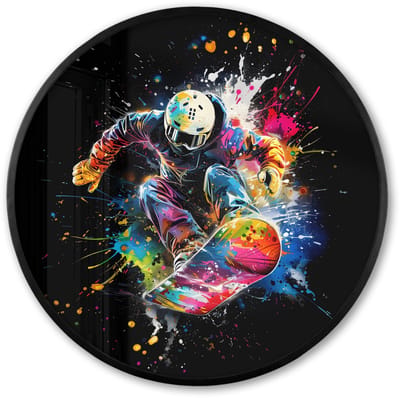 Poster in lijst Rond - Fotolijst 60x60 cm - Posters - Graffiti - Sport - Snowboarden - Wintersport - Ronde posterlijst zwart - Decoratie - Wanddecoratie woonkamer - Muurdecoratie slaapkamer