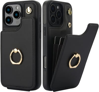 Luxe Hoesje met Portemonnee & Ringhouder – Geschikt voor Apple iPhone 16 Pro Max – Zwart