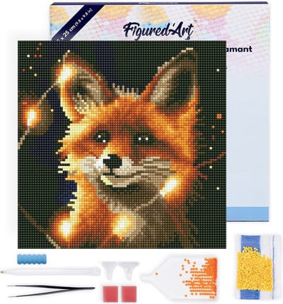 Figured'Art Mini Diamond Painting set Volwassenen 25x25 cm met lijst Rode Vos en Licht - 5D DIY Art full drill ronde diamant - Canvas al ingelijst