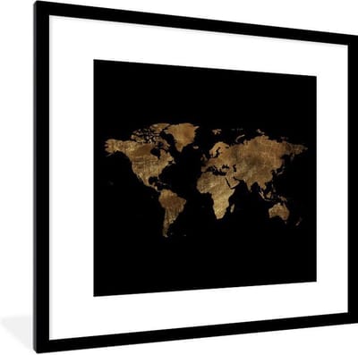 Fotolijst incl. Poster - Wereldkaart - Bruin - Vintage - 40x40 cm - Posterlijst