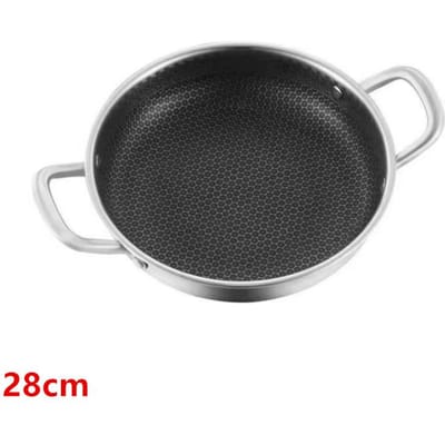 28/30cm Koekenpan Anti-aanbakpan Voedselkwaliteit 316 Roestvrij Staal Honingraat Bodem Inductiekookplaat Gasfornuis Algemeen Wok black