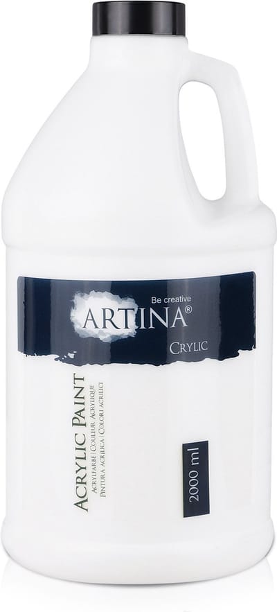 Artina Crylic Acrylverf Wit - 2l Titaniumwit Verf - Watergebaseerd Acryl Verf 2000ml Fles - Titanium White Sterk Gepigmenteerd en Duurzaam