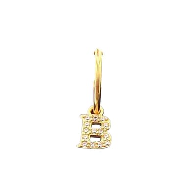 New Bling 9NB 906B Zilveren Oorring met letterhanger - Zirkonia - B - Half Paar - Goudkleurig