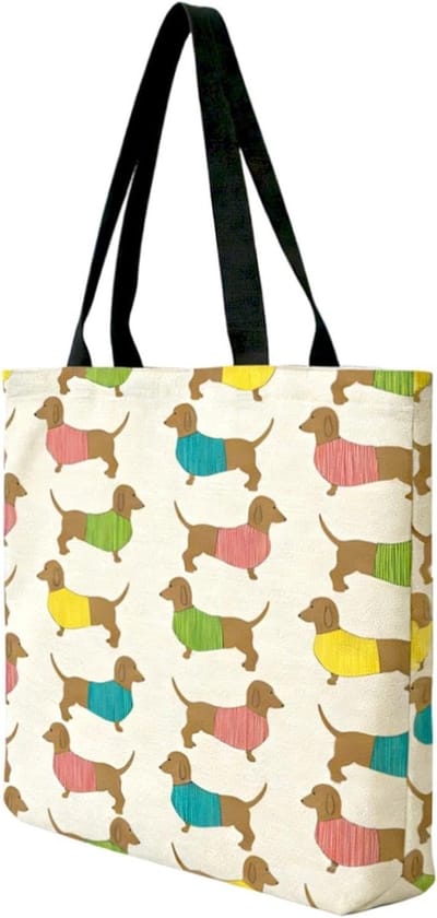 Persoonlijke boodschappen tas voor teckelliefhebbers, katoenen canvas tas, herbruikbare burlap tas, perfect cadeau voor vrouwen
