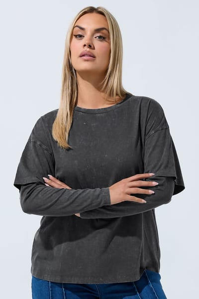Limited Collection Zwart Acid Wash 2In1 Tshirt Size 38