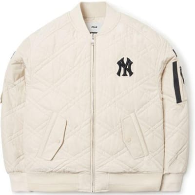 MLB Basic Logo New York Yankees Geborduurd Vintage Baseballshirt Unisex shirt Beige 3APDL0116-50BGL XS white