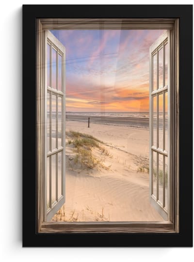 Poster in lijst - Fotolijst 20x30 cm - Posters - Doorkijk - Strand - Duinen - Natuur - Landschap - Posterlijst zwart - Decoratie - Wanddecoratie woonkamer - Muurdecoratie slaapkamer