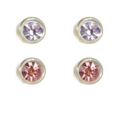 2 Paar oorbellen allergievrij Kendra Wit en Roze 4 mm