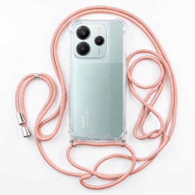Geschikt voor Xiaomi Redmi Note 14 5G Hoesje met Koord - Transparant - Verstelbaar Nekkoord - Schokbestendig - Rosegoud