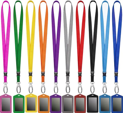 10 Stuks Afneembaar Lanyard Sleutelhangers met 10 PU Leren Badgehouders - Kleur Nekkoord - Keycord Pashouder - Kaarthouder met Keykoord - Badge Houder voor Kaart/Sleutels - Telefoon/GSM Koord - Sleutelkoord - Universeel ID Pashouder - Telefoonkoord