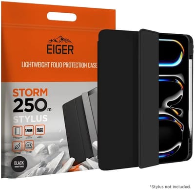 Eiger Storm 250m Stylus Hoes Geschikt voor iPad Pro 13 (2024/2025) - Hoes met Penhouder - Met Slimme Sleep / Wake Functie - Zwart