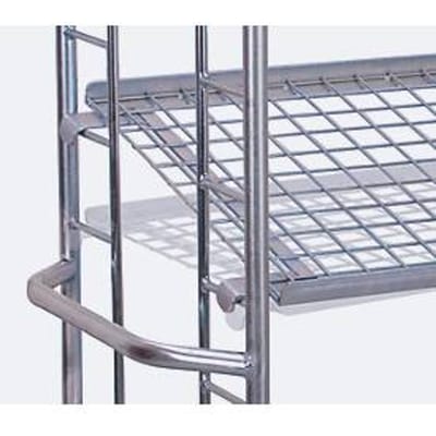 Etagewagen, staal/gaas, zilver, 4 etages, 1355 x 550 mm, 2 kopwanden met ronde stalen verstevigingen, EasySTOP, tot 250 kg