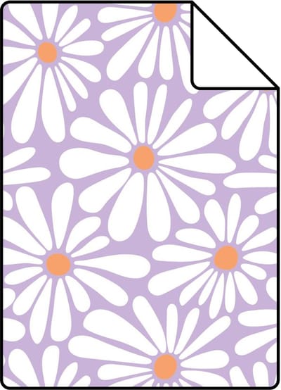 Proefstaal ESTAhome behang madeliefjes lila paars en oranje - 26.5 x 21 cm - 131153-S
