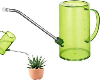 Dailygoods - OFFCUP Gieter kamerplanten, 1 liter gieter kleine tuingieter watering kan plastic tuingieter plantengieter met lange uitloop en schaal voor buiten, kamerplanten, vetplanten (groen)