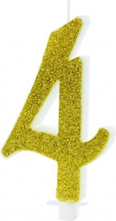 PartyDeco - Verjaardagskaars 4 Glitter Goud