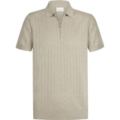 Polo Shirt Korte Mouw Profuomo Knitted Half Zip Poloshirt Dropneedle Beige
