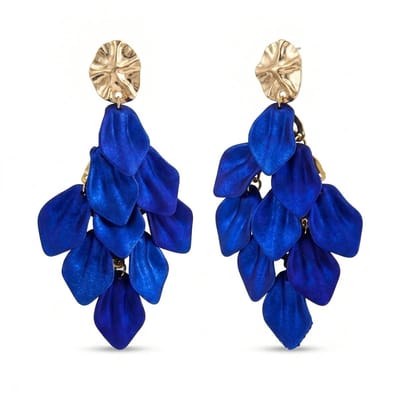 Parelmoer blauwe oorclips dames bloemblaadjes hanger clip on oorbellen zonder gaatjes boho oorclips met franjes bladeren design statement oorbellen blauw goudkleurig
