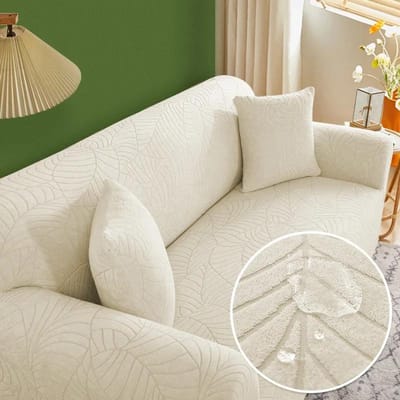 Housses de Canapé 1/2/3/4 Places Jacquard Épais Housse de Canapé Housse de Protection pour Canapé d'Angle Housses de Banc 1 SEAT (90-140CM) white