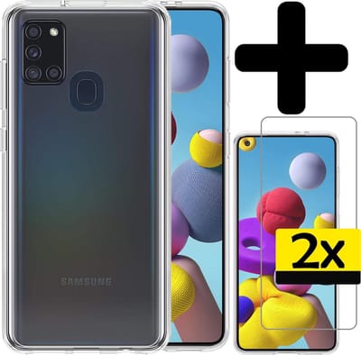 Hoesje - Met 2x Screenprotector - Geschikt voor Samsung Galaxy A21s - Sterk & Shockproof - Back Cover - Siliconen Case - Telefoon Hoes - Telefoonhoesjes - Transparant