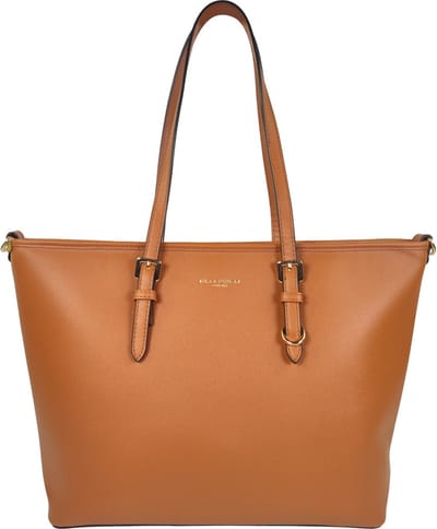Flora&Co - Handtas - shopper - geschikt voor A4 - met extra lange riem - soft - camel/bruin - Ideaal voor school- of werktas.