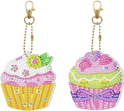 Diamond Painting Sleutelhanger - Dubbelzijdig - 2 x sleutelhanger - Eten en Drinken - Cupcake - Volwassenen - Hobby - Kinderen - volledig pakket - Kinderfeestje - Maak je eigen sleutelhanger - Hanger voor aan je tas