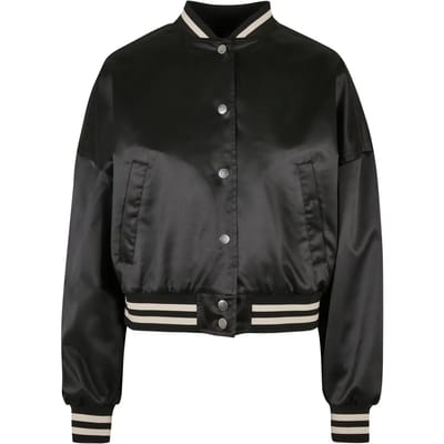 Urban Classics Ladies Short Oversized Satin College Jacket Collegejas zwart M
