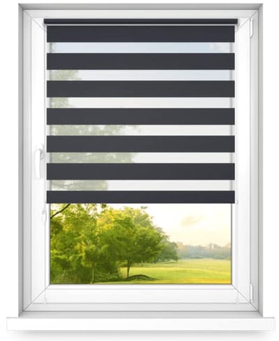 time4blinds dag en nacht dubbel rolgordijn mini - raamrolgordijn dag en nacht - rolgordijn zonder boren - zonwering - rolgordijnen voor slaapkamers - 400x1000mm – Antraciet – Linkszijdig