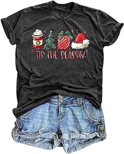 tiorhooe Kerst-T-shirt dames grappig kerstboom T-shirt lelijke kerstshirt