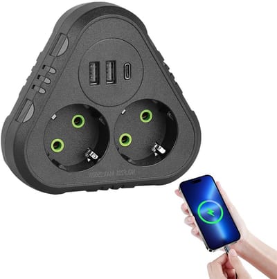 Dual Plug Adapter met 2 USB-poorten, Meerdere Stopcontacten zonder Kabel, Veiligheidsfunctie voor Thuis, Kantoor en Reizen, 2500 W vermogen