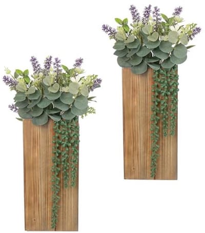 Set van 2 Houten Wandplanten met Kunstplanten voor Droogbloemen