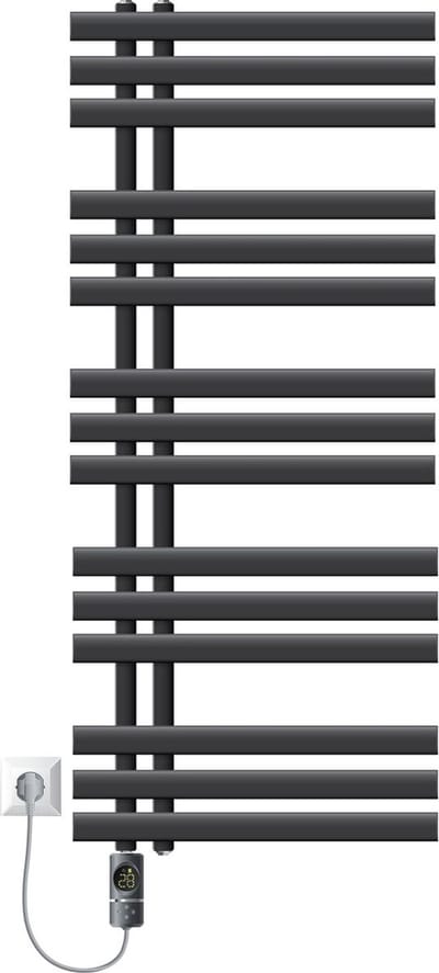 Badkamer radiator middenaansluiting 500x1200 mm zwart mat met verwarmingselement 900W LuxeBath