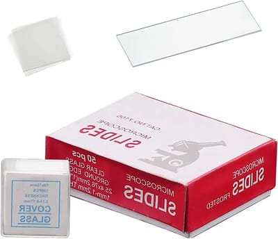 Set van 50 microscopische slides 76 x 25 mm en 100 schoongemaakte dekglaasjes 18 x 18 mm voor biologie training en onderzoek