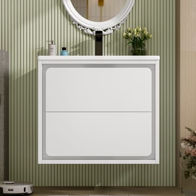 Wishdor - Wandhangend Badkamermeubel - LED-Sensorverlichting - Modern - Met Keramische Wastafel - Wit - 60 X 46 X 50 Cm
