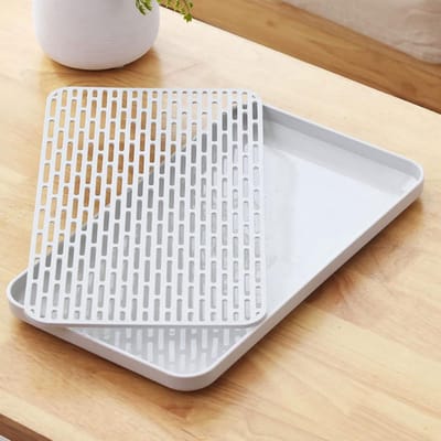 Afdruiprek met lekbak voor keuken, 31x17cm, wit - Geschikt voor gerechten