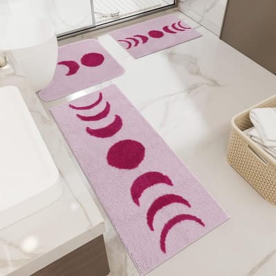 Boho Badkamerset 3 Delig - Antislip Badmatten met U-Vormige Toiletmat - Waterabsorberend & Wasbaar