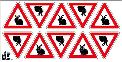 Pas op overstekende konijnen en hazen sticker | 5 cm - 10 stuks per vel