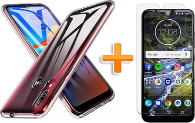 HB Hoesje Geschikt voor Motorola Moto E6 Plus - Siliconen Back Cover & Glazen Screenprotectors - Transparant