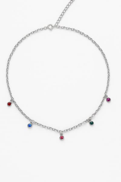 Stainless Steel ketting met bedels - Kristallen hangers - Gekleurde steentjes - Zilverkleurig - The Jewellery Salon