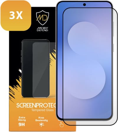 3-Pack MobyDefend Screenprotectors - Geschikt voor Samsung Galaxy S25 FE - Screensavers Met Zwarte Randen - Gehard Glas