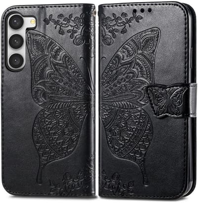 YPCd Bookcase geschikt voor Samsung Galaxy S23 Plus - Vlinder Design - Portemonnee / Wallet Hoesje - Zwart