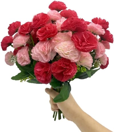 6 Boeketten van Kunstzijde Anjers - 14,1 Inch Nep-Anjers - 12 Bloemkoppen per Bos voor Thuis en Bruiloft Decoratie in Roze en Rood