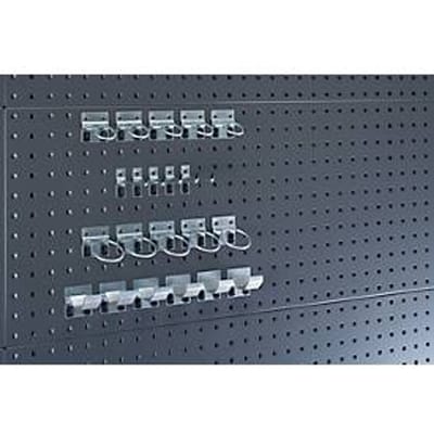 Accessoireserie geperforeerde bodemplaat Perfo, 21-delig, 5 haken/16 houders, gegalvaniseerd metaal, zilver