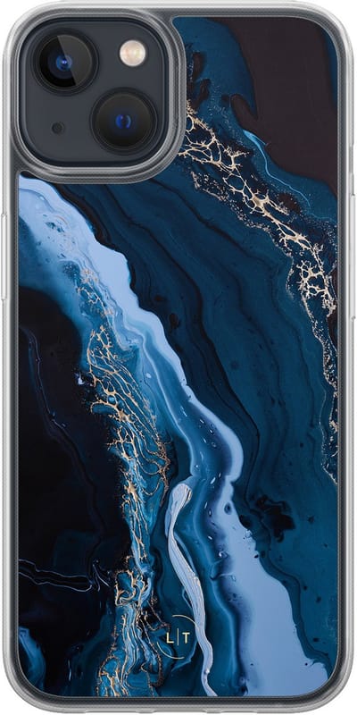 Hoesje geschikt voor iPhone 13 - Marmer lagoon blauw - 2in1 backcover - Marmer - Blauw - Leuke Telefoonhoesjes