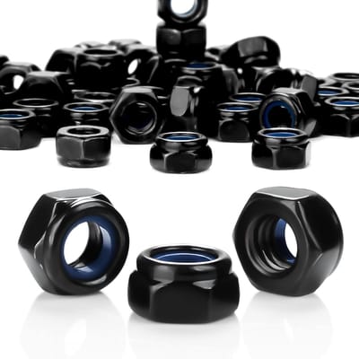 Zelfsluitende M6 Moeren Set van 55 Stuks - Zwarte Hex Moeren, DIN985, Carbon Staal, Veilig en Betrouwbaar