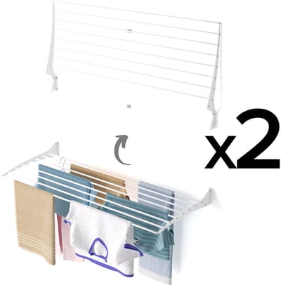 2x Foxydry Fold 116 cm white wasdroogrek wandmontage clicksysteem - 116 x 50 x 10 cm