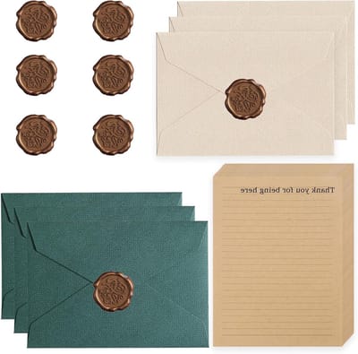 Vintage Briefpapier Set met Enveloppen, Stickers en Waszegels voor Bruiloften en Verjaardagen - Elegante Papeterie voor Creatieve Projecten
