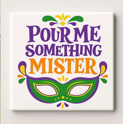 Pour Me Something Mister Tegel 15x15cm – Kleurrijke Mardi Gras Keramische Wanddecoratie – Leuke Feestdecoratie – Perfect Cadeau voor Vierliefhebbers