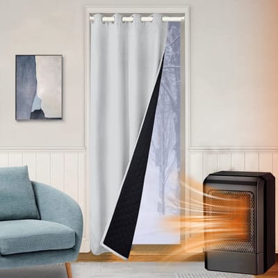 Qelus Verduisterende Gordijnen Kant en Klaar met Ringen - 110x203 cm - Isolerend, Waterdicht & Winddicht - 405gsm Blackout Gordijn voor Deur - Thermisch Deurgordijn - Grijswit
