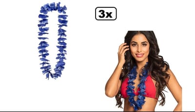 3x Hawai krans blauw - hawai krans hawaii slinger kleur trouwen liefde feest love thema feest