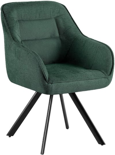 CLP Pettuli Eetkamerstoel - draaibaar 180° - met armleuning - fauteuil - rugleuning - gestoffeerde stoel - belastbaar tot 150 kg - Stof/groen